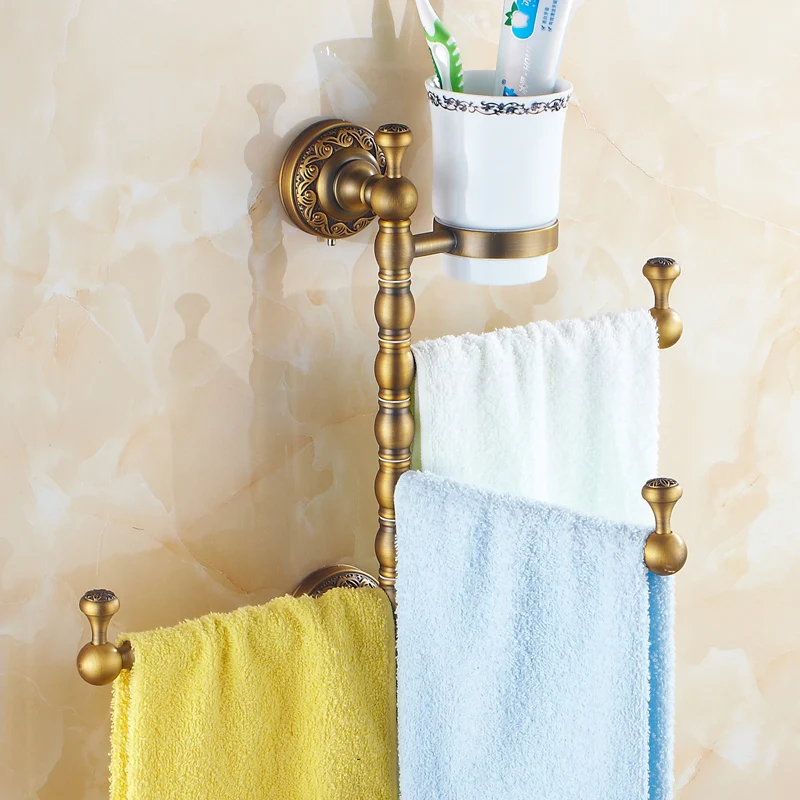 European towel rack all copper towel rack/towel rack thickened antique rotating towel bar/single or double pole