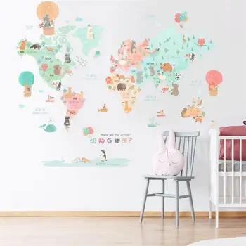 

Animal World Map Sticker Funny Wallpaper Educational Toy Unique Wall Decal Decorative Sticker Children Room Decoration