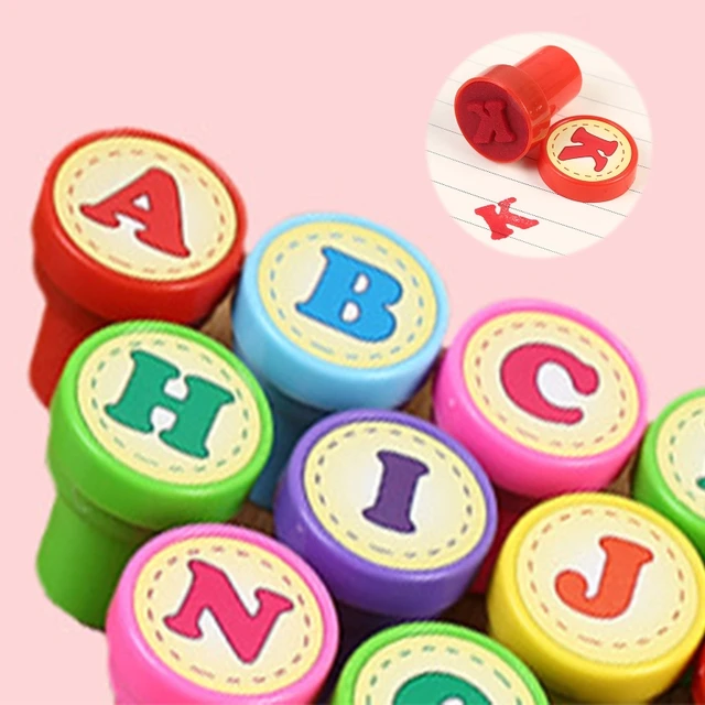26 Pcs Alphabets Letters Round Stamp Seal Self Inking Scrapbooking Plate Ink Pads Stamper for Children Gifts Toys 2
