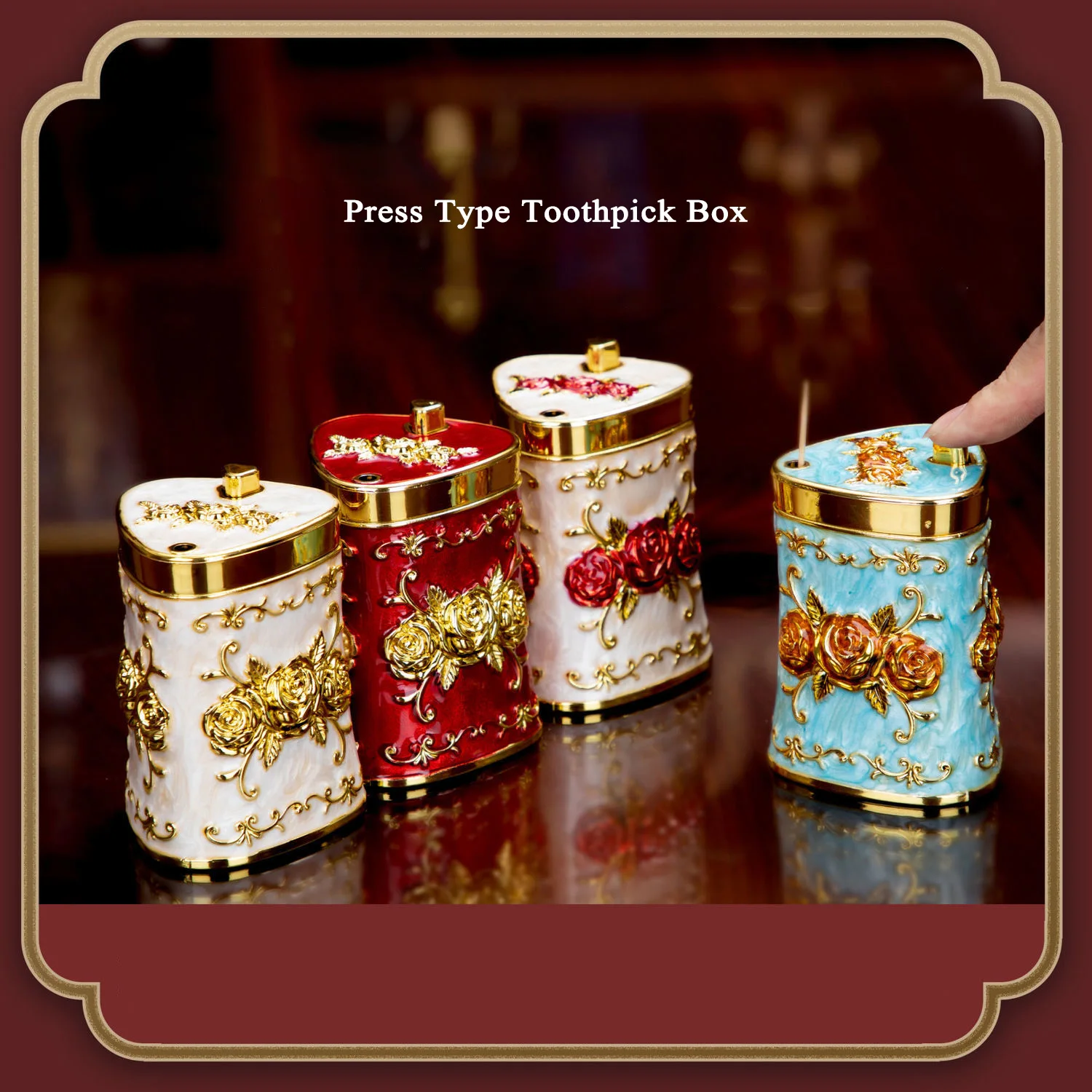 

European Retro Press type Toothpick Holder Fashion Toothpick Box Luxury Restaurant Hotel Household Toothpick Dispenser Box