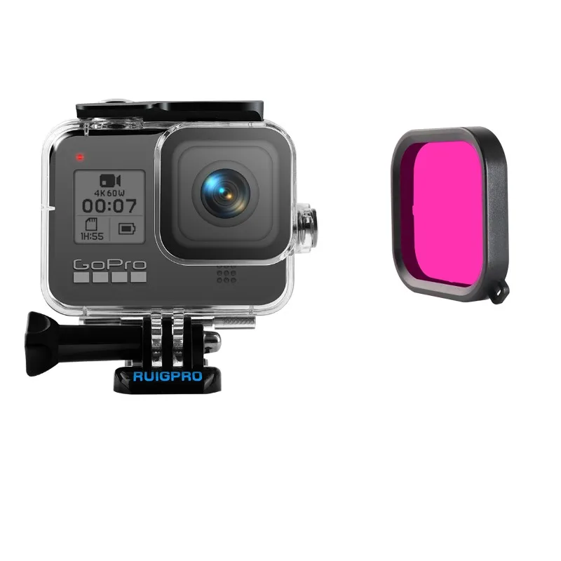 RUIGPRO Водонепроницаемый Чехол 45 м чехол для дайвинга для Gopro Hero 8 чехол для подводной фотосъемки чехол с фильтром для объектива для Gopro 8 - Цвет: With Purple Filter