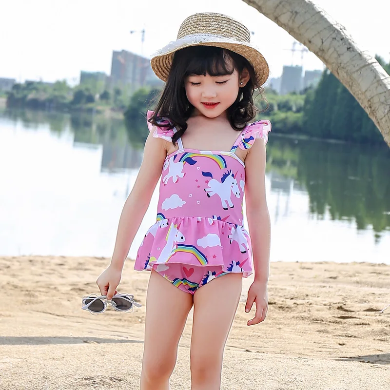 

Girls Dress-Bathing Suit Triangular Unicorn Cute CHILDREN'S Swimwear Conservative Small Children GIRL'S Bubble Hot Spring