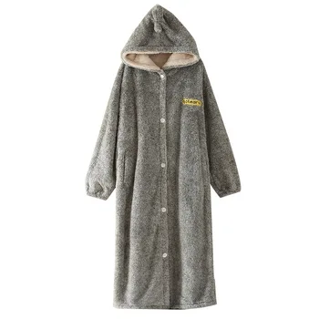 

2020 New Men's Nightgown Leisure Tops Flannel Padded Fleece Coral Fleece Hooded Pajamas