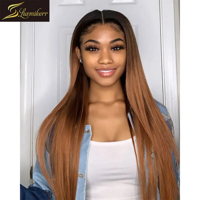 Glueless Ombre Перуанские цветные 13 × 6 прямые человеческие волосы на кружеве парики для черных женщин медовый блонд фронтальный парик отбеленные узлы