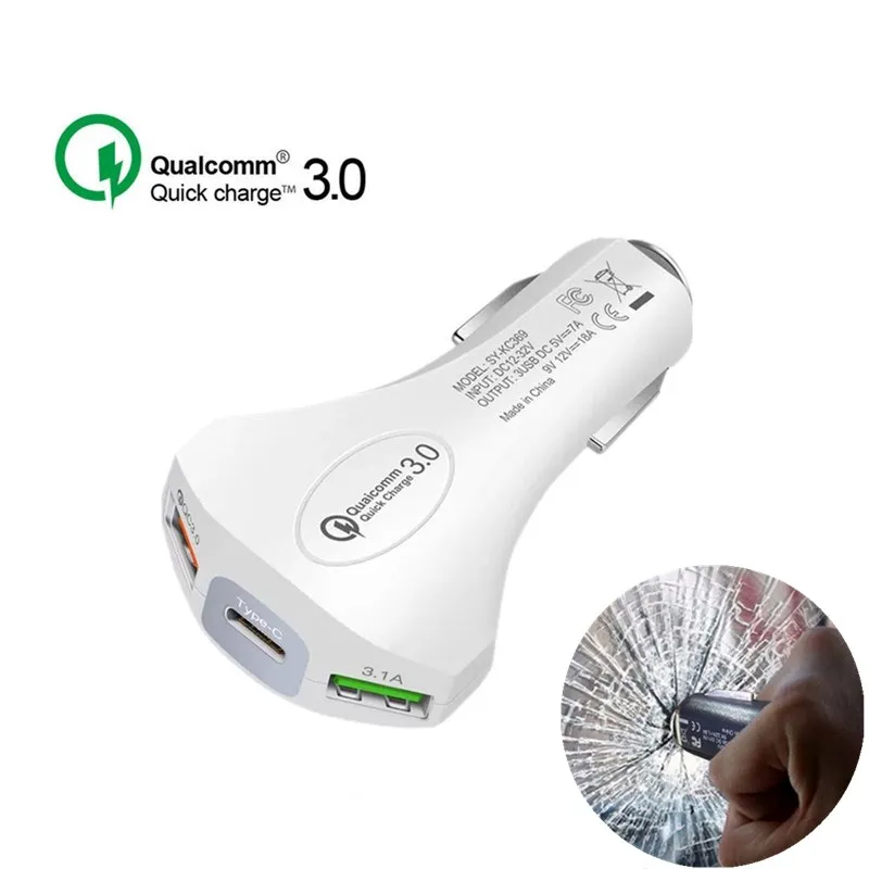 White Not Cable Автомобильное зарядное устройство Быстрая зарядка QC3.0 Быстрая Зарядка адаптер двойной USB Автомобильное зарядное устройство для iphone Xiaomi Micro usb type C кабель зарядное устройство для телефона - Тип штекера: White Not Cable