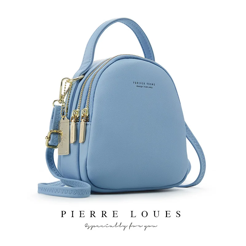 Women Mini Backpack PU Leather Soft Touch Small Backpack Multi-Function Female Ladies Shoulder Bag Purse mochilas mujer - Цвет: light blue