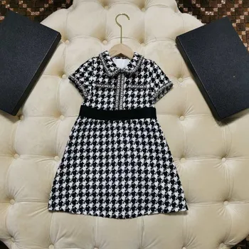 

New girl's Worsted dress fall / winter 2020 Small fragrance Short Sleeve Dress High end children's dress