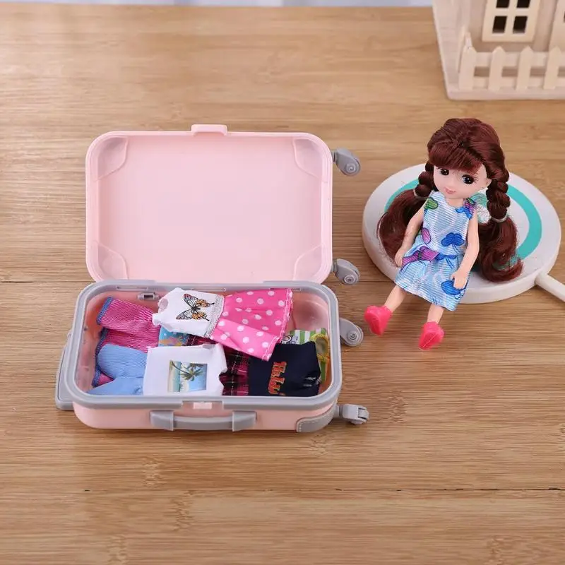 Plastic Play House Travel Train Suitcase Luggage Toy for Children Doll Accessory 