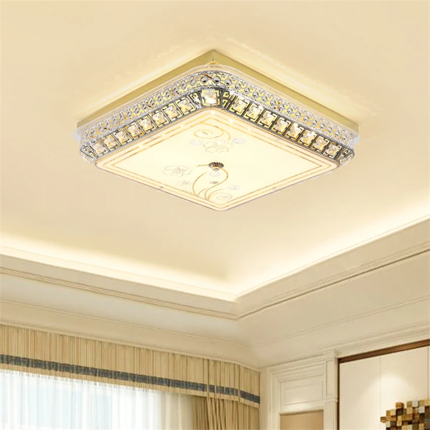 

Современные Роскошные хрустальные потолочные светильники для гостиной, квадратные потолочные светильники для спальни, домашние теплые светильники для основной комнаты, декоративное освещение для ванной комнаты