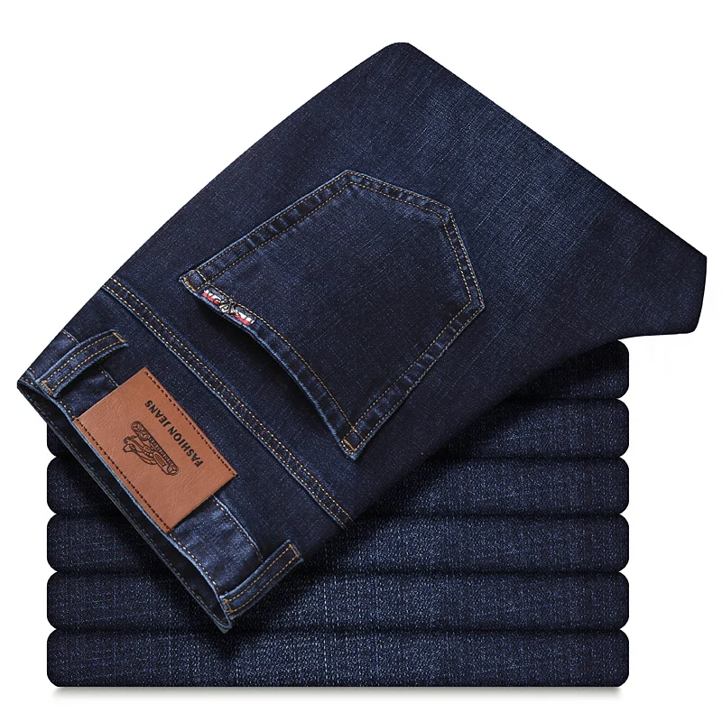 Xuan sheng straight men's jeans stretch blue black casual streetwear thick men's pants original business comfortable jeans - Цвет: Navy blue
