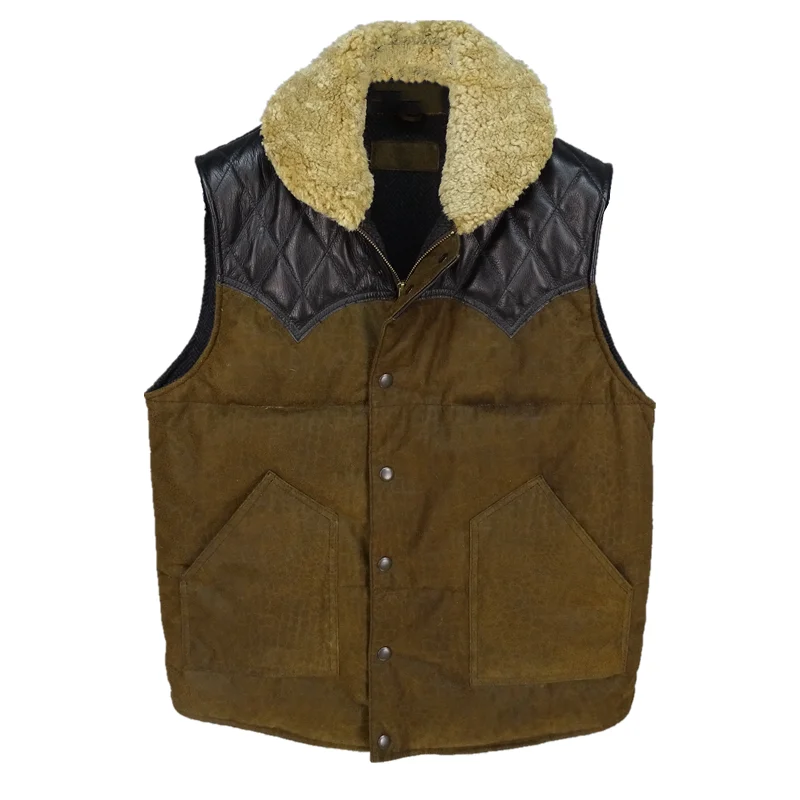 2020 Коричневый Мужской Короткий Повседневный Кожаный пуховый жилет в японском