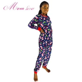 

2020 Momlover Fashion Parent-Child Clothing Dark Blue Snowman Pattern Long Sleeve + Trousers Christmas Pajamas Adult Wholesale