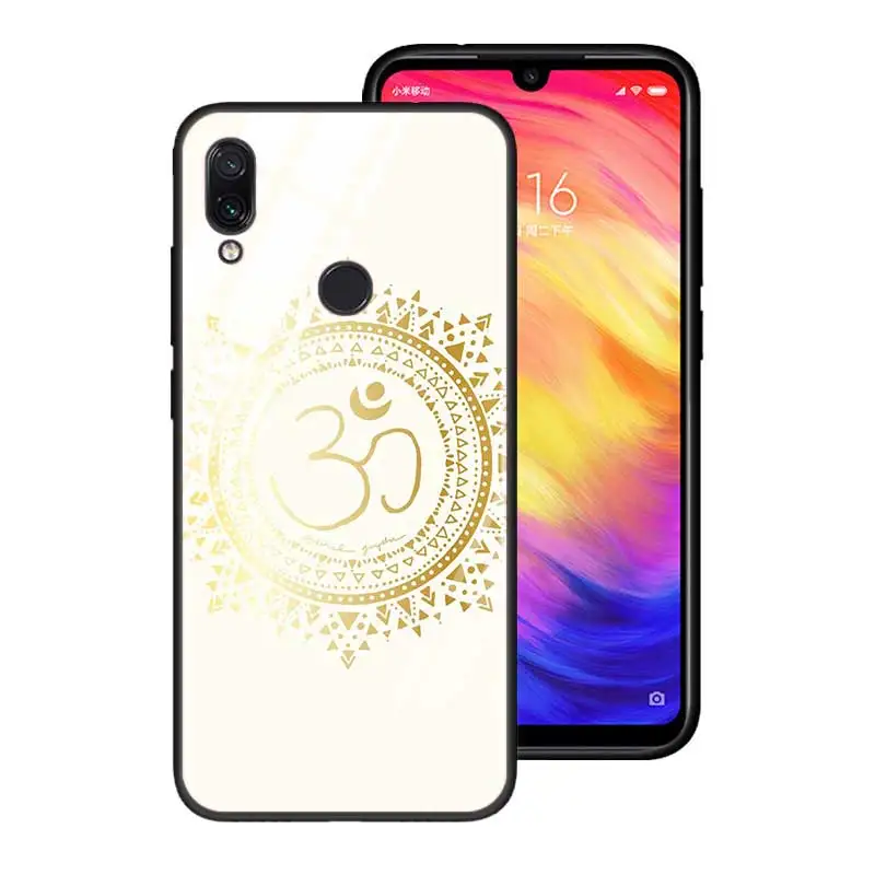 T09 Чехол из закаленного стекла для Red mi 7 8A Note6 7 8 K20 K20 Pro Shell для Xiaomi mi A3 CC9E CC9 силиконовый край чехол Мандала чакра Йога - Цвет: T09