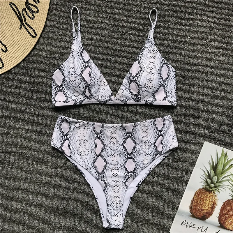 Sexy Snake Print Bikini 2019 Female Swimsuit Women Swimwear Thong Push Up Bikinis Set High Waist Swimming Suits for Bathing Suit