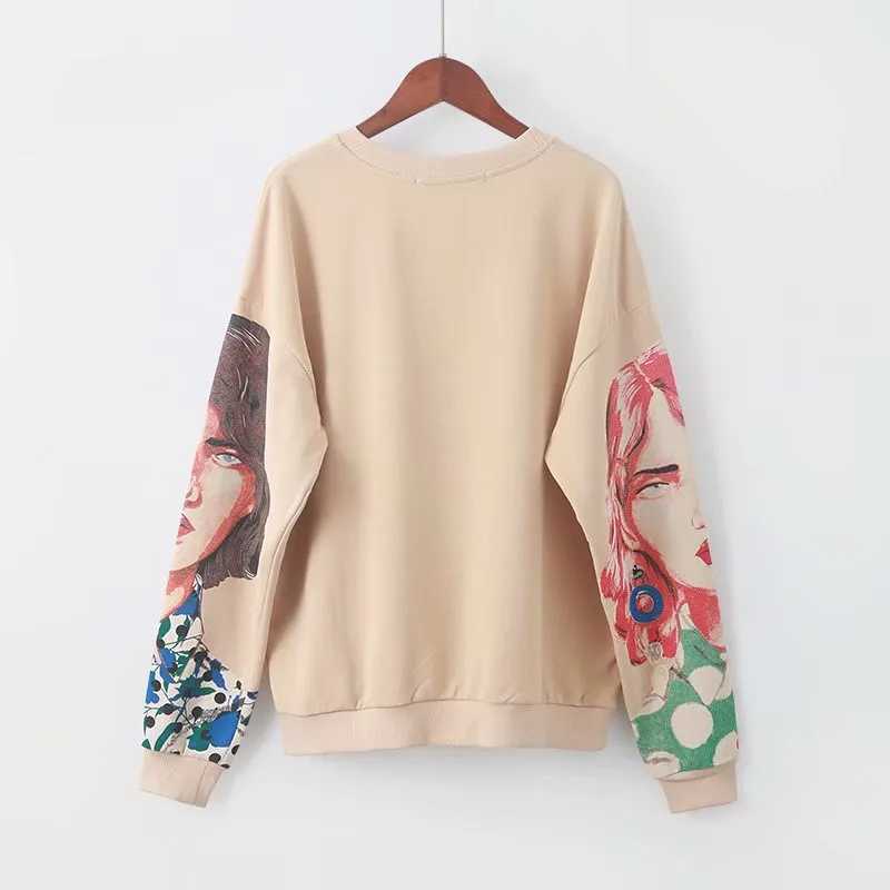 Свитер с принтом для зрелых женщин; весенний женский пуловер с круглым вырезом и длинными рукавами; уличная трикотажная толстовка с капюшоном большого размера