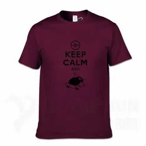 С надписью «Keep Calm And вести Snorlax сна Pokemon футболки 16 Цвета Для мужчин из хлопка с круглой горловиной, Повседневное Графический короткий рукав Костюмы