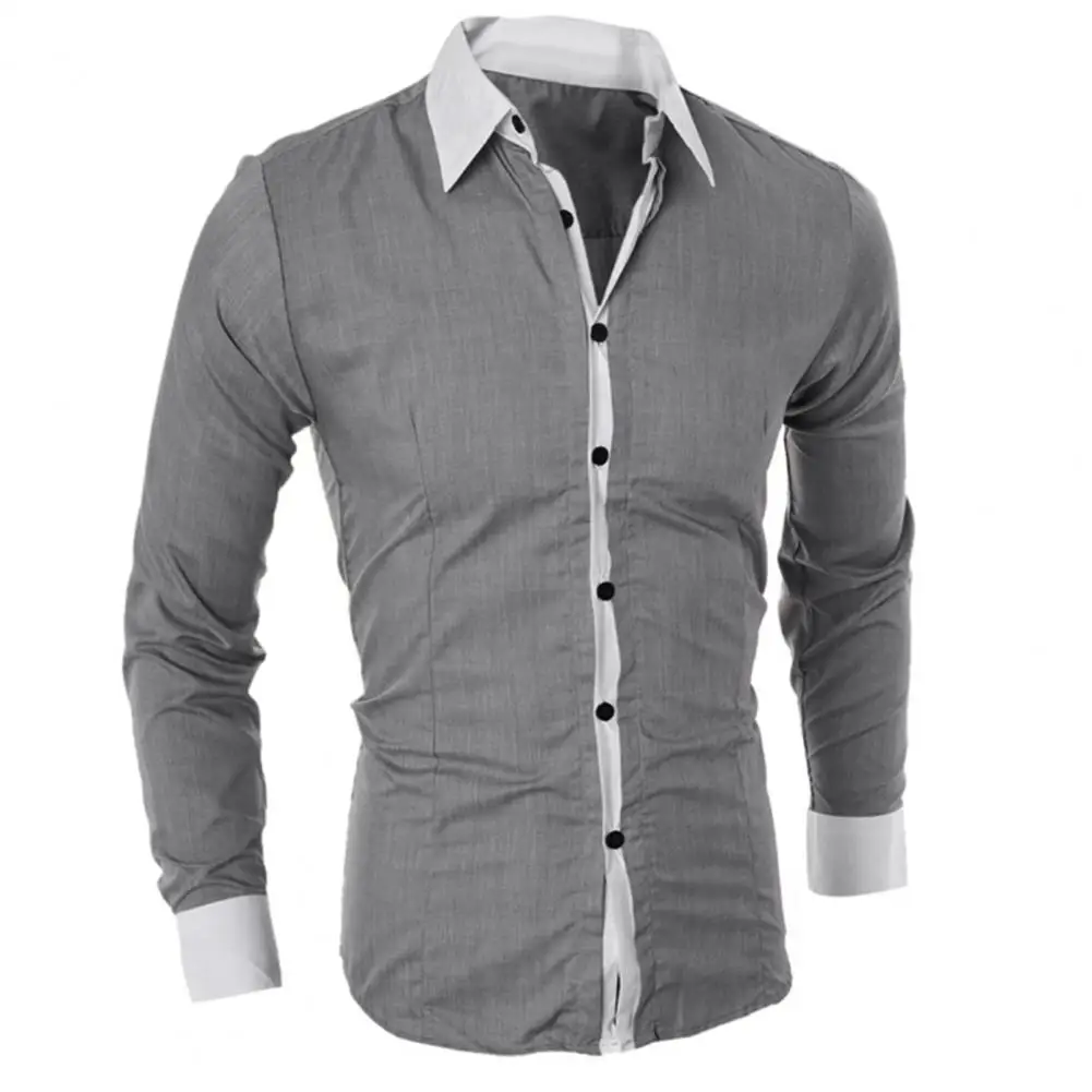 Men's Long Sleeved Color Block Cuff Slim Shirt Chest Pocket suit shirts Casual Button turn Down collar business Shirts