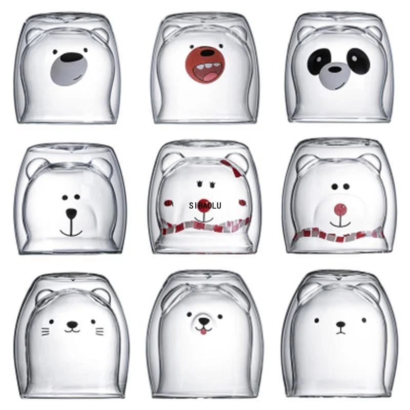 Mug Bear Glass-Mugs Coffee-Cup Milk-Cup Gift Animal Double-Wall-Glass Cute Cat Dog