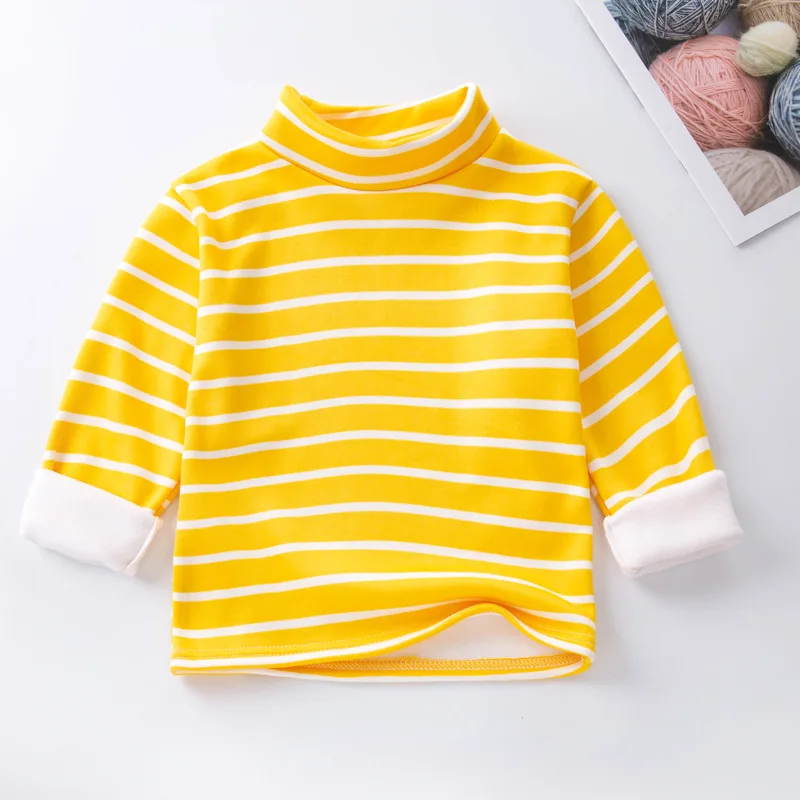stripe yellow Г. Зимние Детские рубашки футболка с длинными рукавами для детей, флисовые топы для девочек, яркие цвета, теплый подростковый свитшот для мальчиков - Цвет: stripe yellow