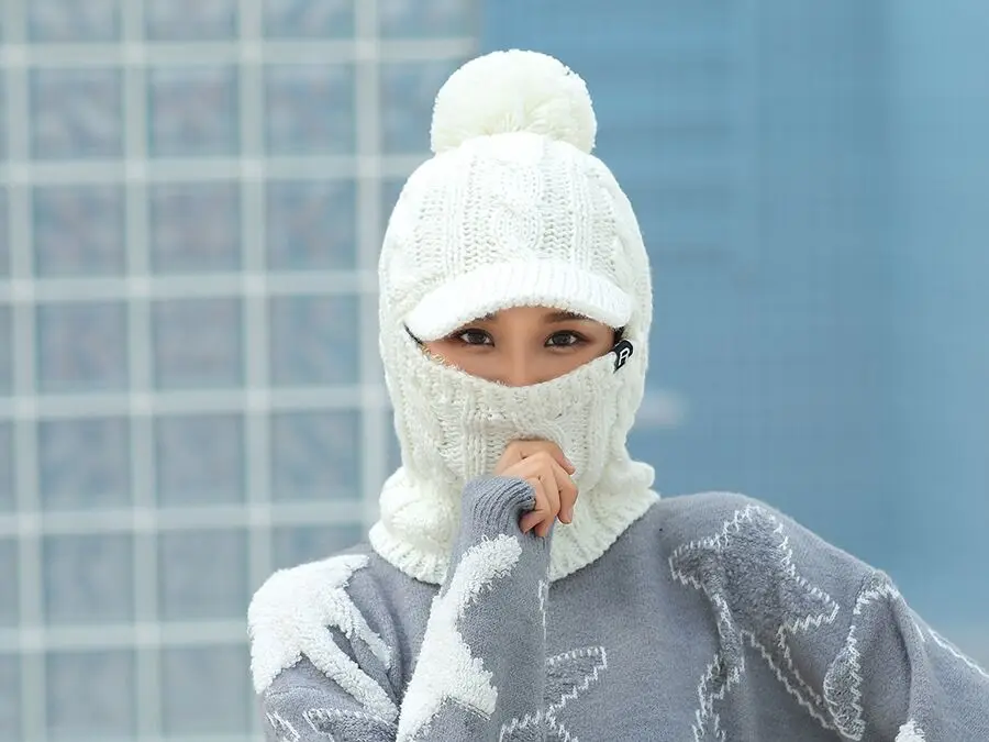 Winter Hat Women girl Warm Skullies Beanies Hat Face Neck Protection Balaclava Mask Gorras Bonnet Knitted Hat Ski Cap