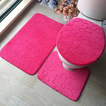 

Bath Set 3 Pcs Set Toilet Mat Bath Mats Set For Toilet For Toilet (Pink)