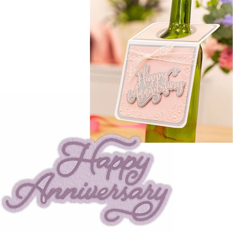

Happy Anniversary Metal Cutting Dies Stencils Happy Anniversary Phrase Die Cuts For Card Making DIY Decoration Crafts Cards