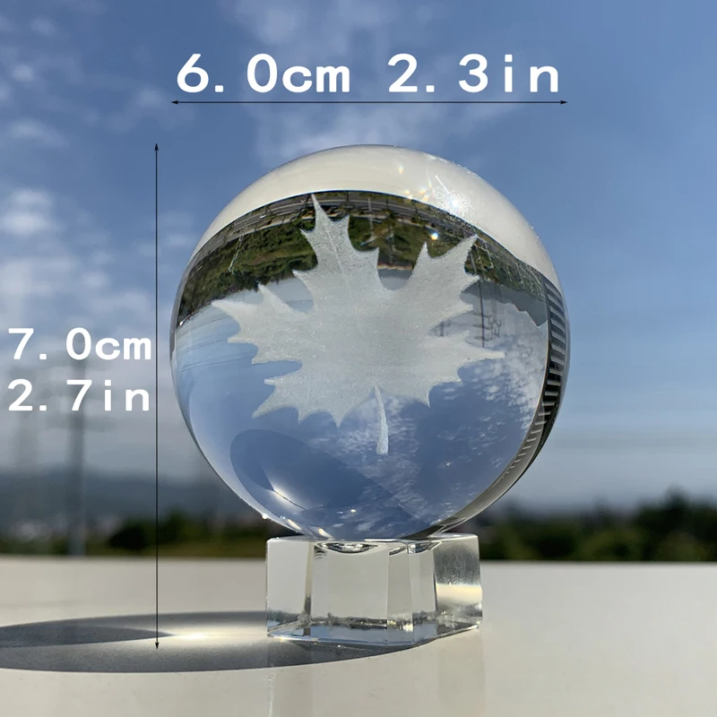 H&D 60 мм внутренняя резьба 3D Хрустальный шар пресс-папье с 2 шт стенд художественные стеклянные фигурки фэншуй домашний декор рабочего стола(кленовый лист