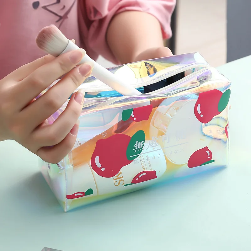 Cute Travel Laser Transparent Cosmetic Bag Organizer Purse Make Up Bag Toiletry Kit Female Makeup Handbag Pouch Case For Women