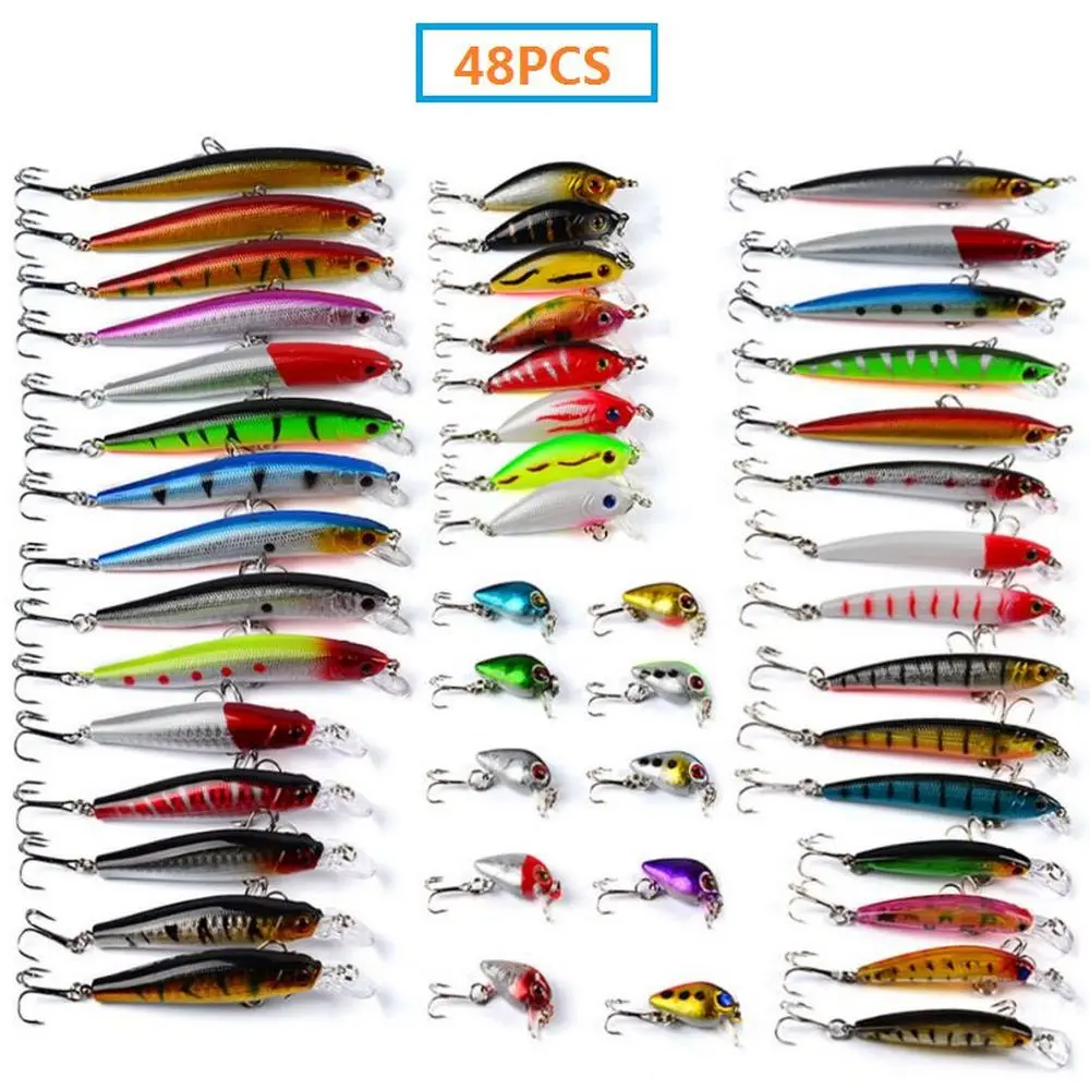 

48pcs/Lot Fishing Lure Bait Set Kit Wobbler Crankbaits Swimbait Minnow Hard Baits Spiners Carp Artificial Fishing Tackle