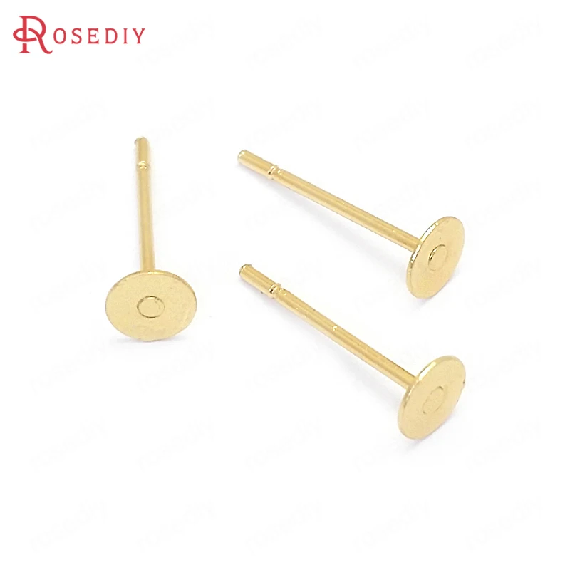 30596-G) 100 шт размер ручки 4 мм 24K золото цвет латунь и сталь иглы плоские гвоздики серьги ювелирные изделия изготовление поставки Diy аксессуары