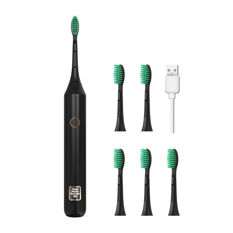 Black with 6 heads 3 Mode Sonic Electric Toothbrush Intelligent LCD USB Rechargeable Waterproo Ultrasonic Automatic Tooth Brush Head Teeth Cleaning - Цвет: Black with 6 heads