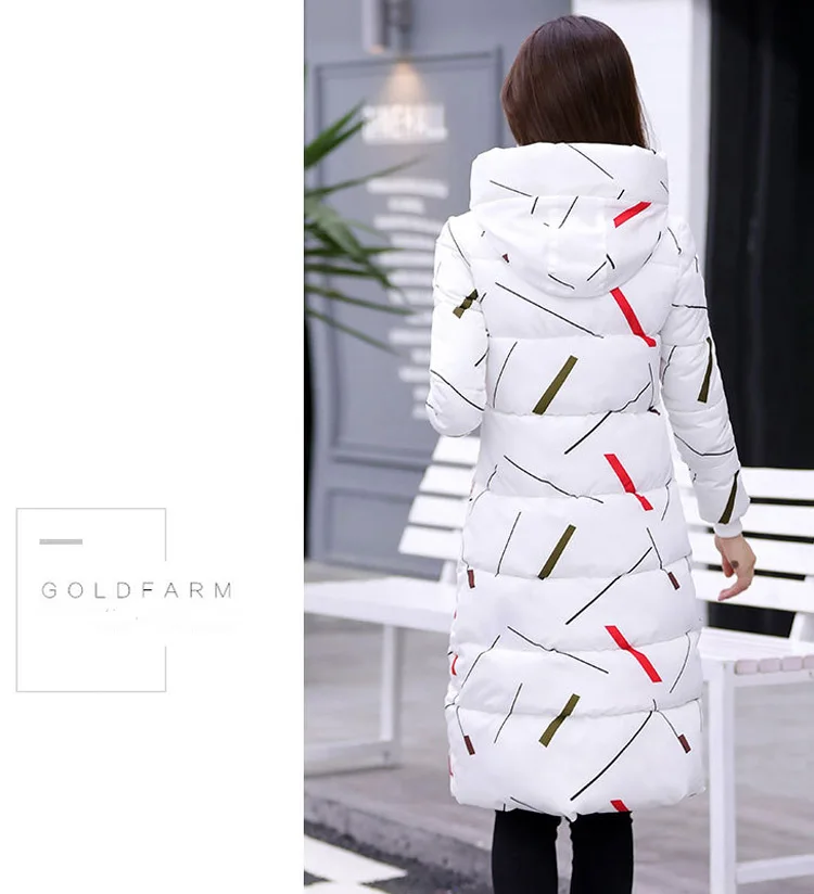 Winter Jacket Coat Women Hooded Cotton Padded Long Parkas New Women Coat Warm Slim Fit Printed Women Jacket