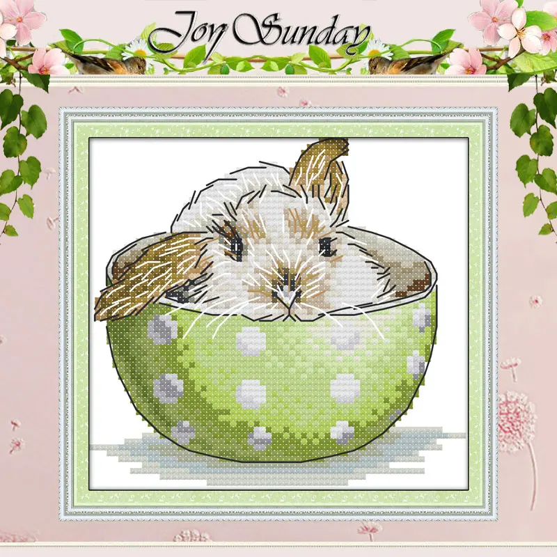 A rabbit in a teacup counted 11CT 14CT Cross Stitch Set Wholesale DIY artoon Cross-stitch Kit Embroidery Needlework Home Decor | Дом и сад