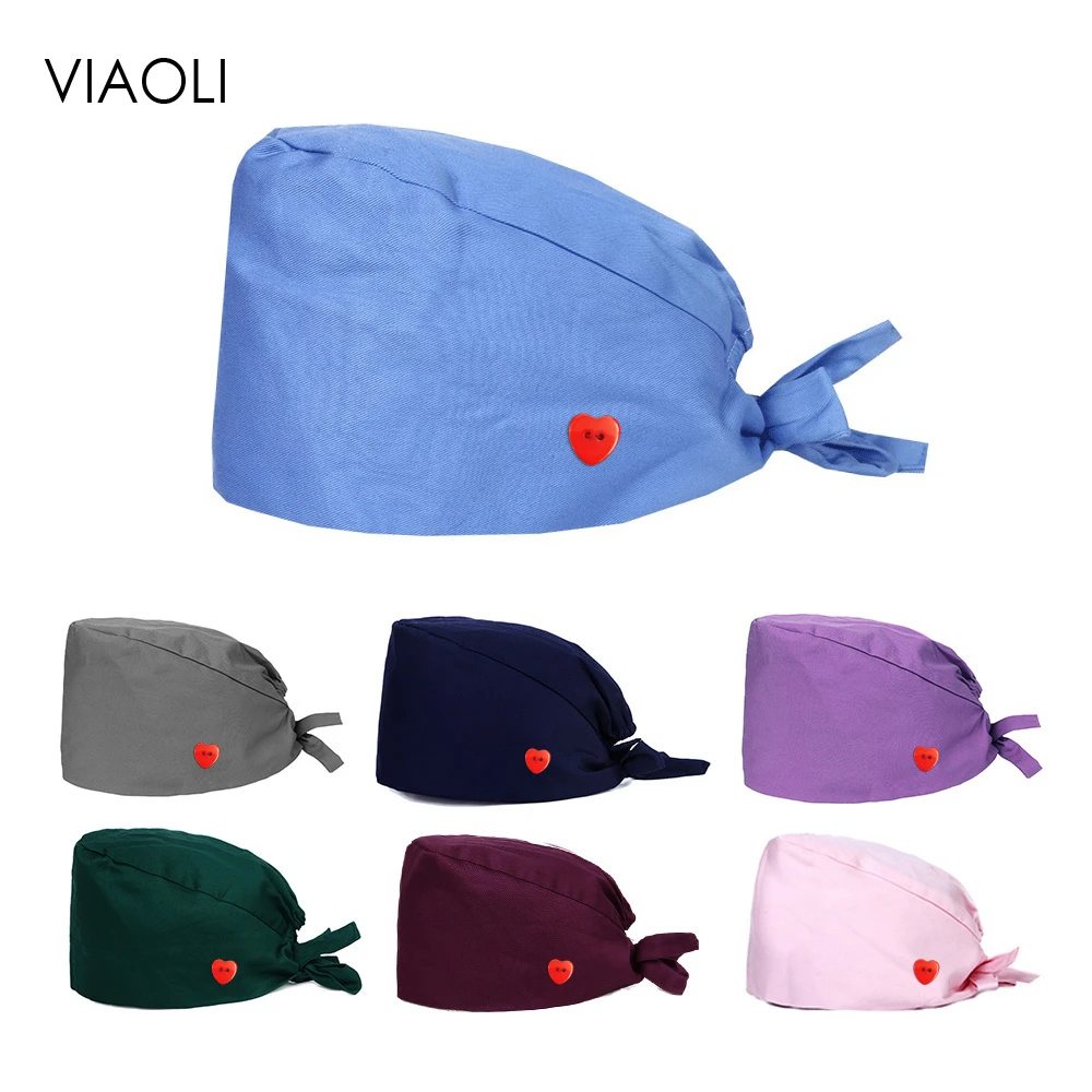 Working Scrub Caps For Nurses & Doctors - Adjustable Tieback Cotton Hat, Built-in Sweatband, Unisex