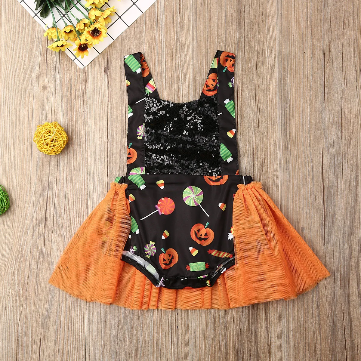 Летнее платье для новорожденного ребенка костюм для девушки для хеллоуина конфеты Боди без рукавов повязка на голову мини юбка-пачка праздничный наряд