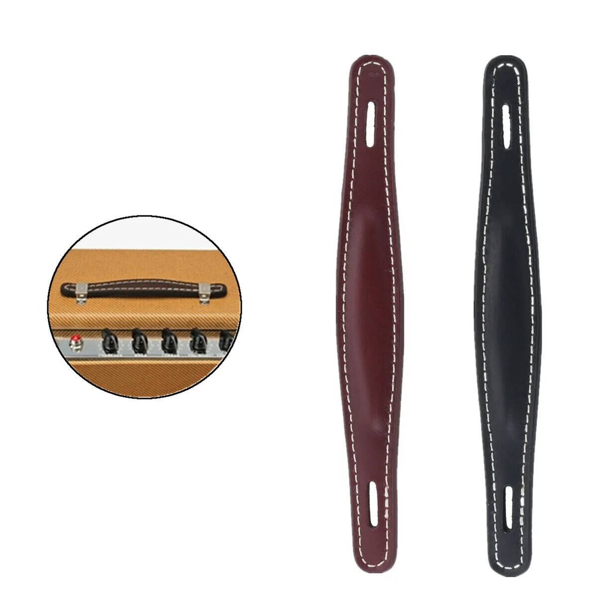 Ampmart 1 Stück VINTAGE-Verstärkergriff aus braunem Leder für Kotflügelverstärker, flacher Typ – Detail 5