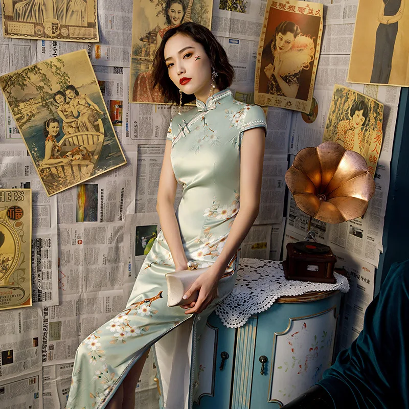 Винтажный китайский воротник Qipao модный принт Qipao Новинка тонкий короткий рукав Улучшенный чёнсам Vestidos плюс размер S-4XL
