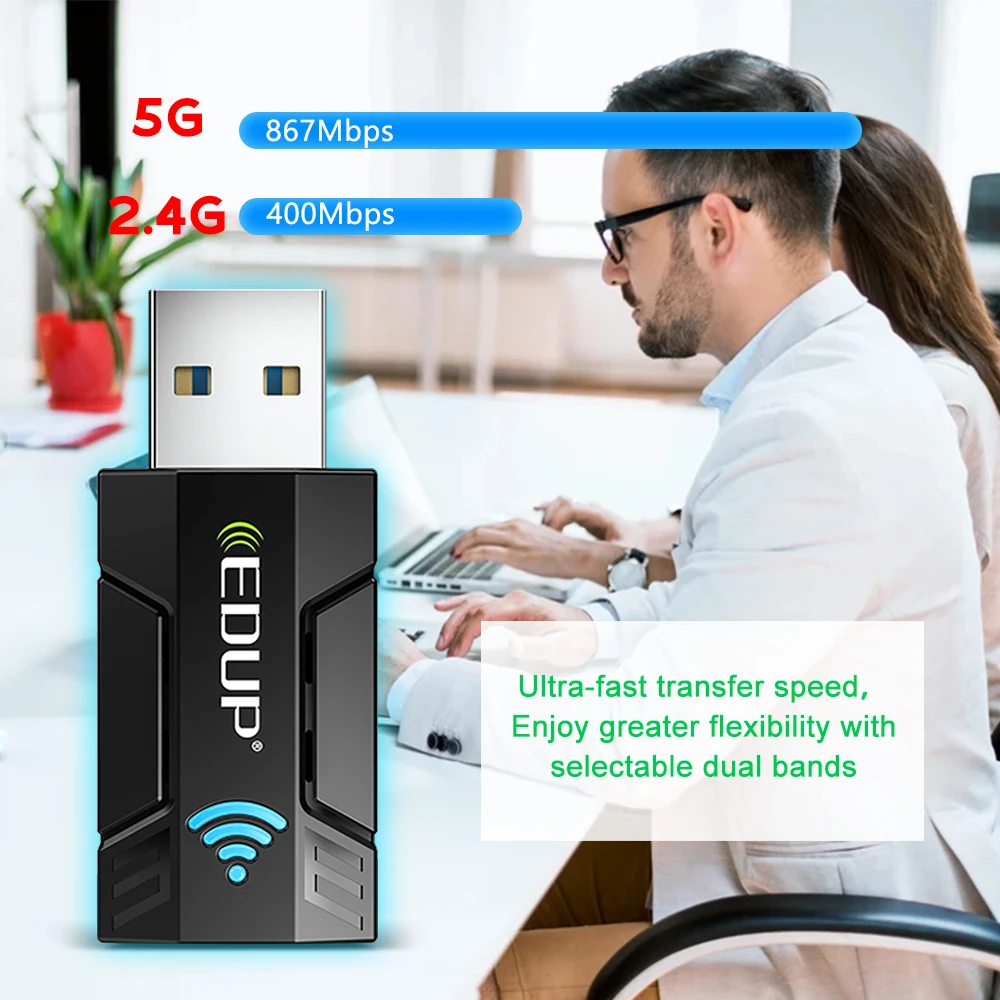 EDUP 1300M USB3.0 Wireless Network Card WiFi Adapter 2.4G & 5G Dual Band Portable Stable Signal Adapter for PC Desktop Laptop