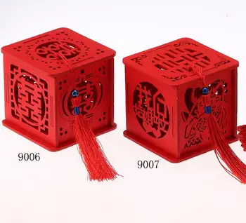

Free ship 200pcs/lot Wood Chinese Double Happiness Wedding Favor Boxes Candy Box Chinese Red Classical Sugar Case With Tassel
