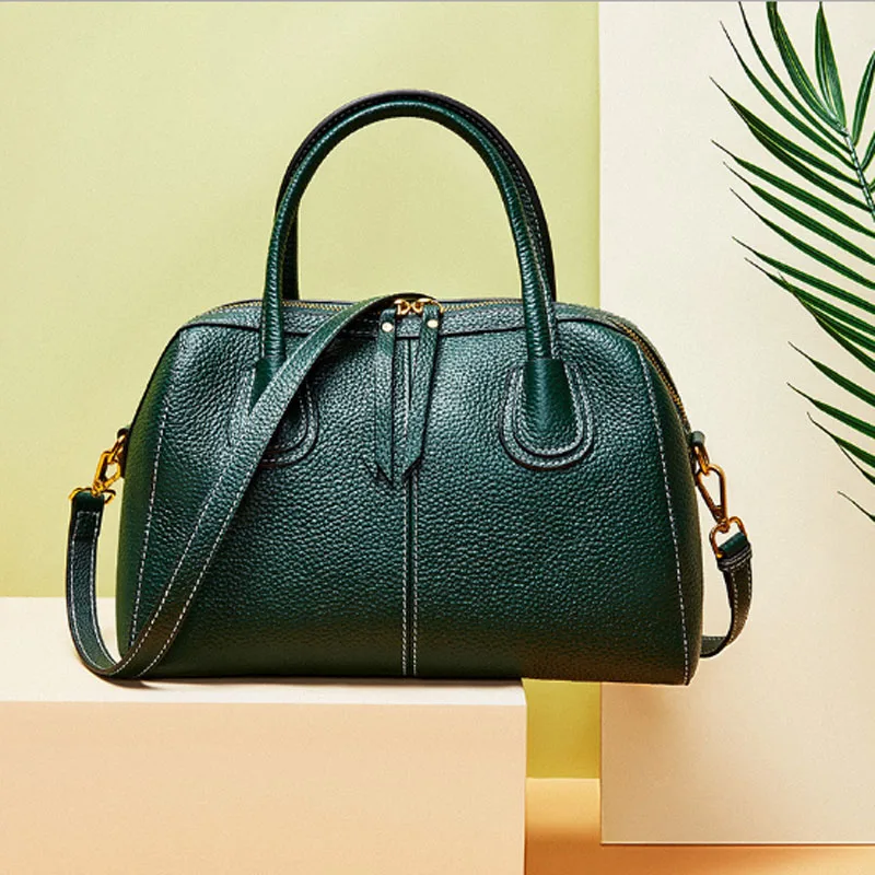 Lady real leather bag pillow bag handbag autumn winter female style head layer cowhide litchi grain one shoulder cross bag