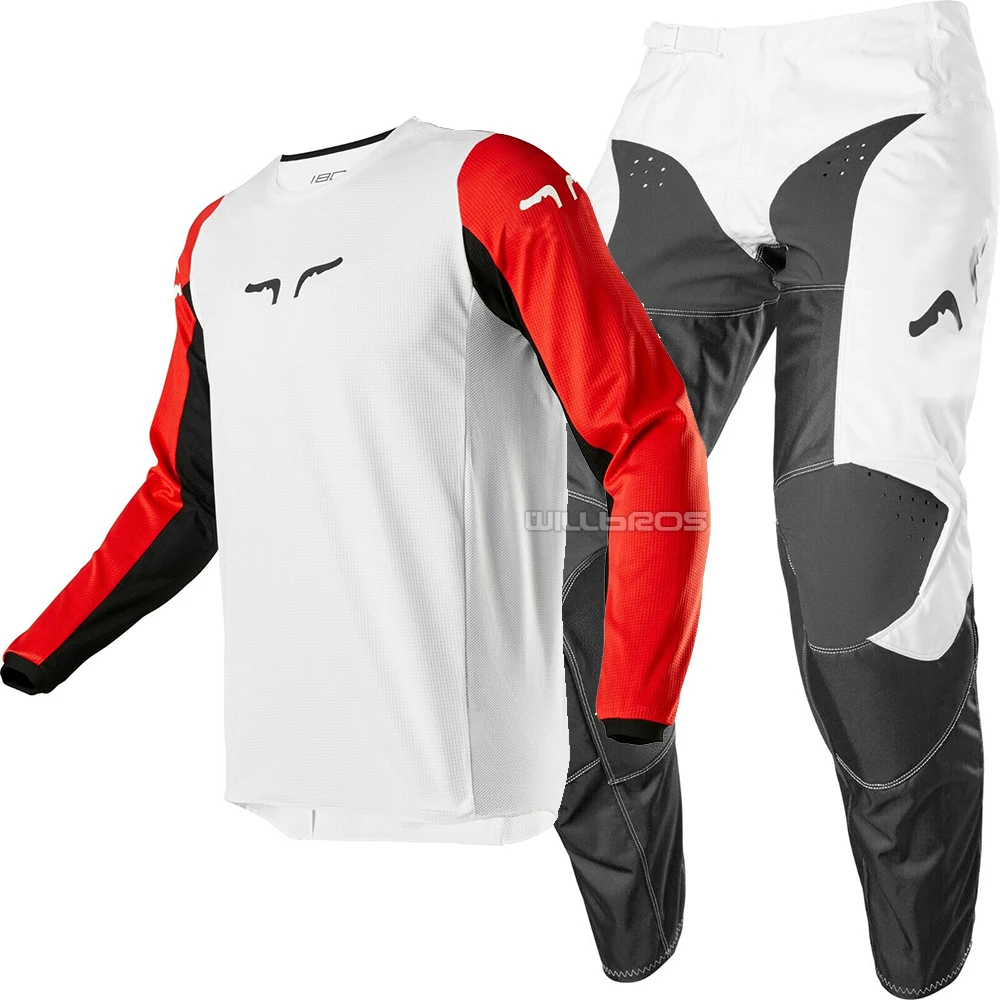 New DELICATE FOX 180 Prix Grey Jersey Pant Gear Combo for ATV DH MX Off-Road Scooter Dirt Bike Motocross Motorcycle - Цвет: White