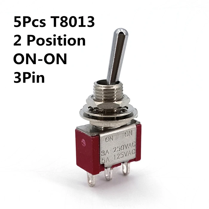 5Pcs T8013 5 шт. серии SH T80-T Стандартный рычаг Мини тумблер 6,35 мм Панель Крепление 5A/125VAC - Цвет: 5Pcs T8013