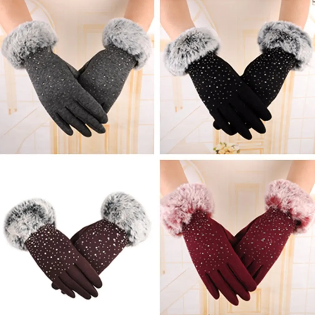 Женские перчатки для экрана теплые на подкладке толстые сенсорные теплые зимние перчатки неинвертированные бархатные для улицы повседневная одежда