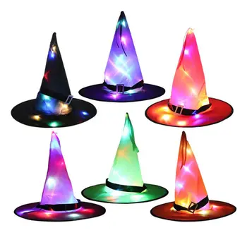 

Halloween Decoration Witch Hats LED Lights Cap for Halloween Costume Props Outdoor Tree Hanging Ornament Home Glow Party Decor