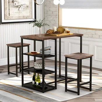

3 Piece Retro Pub Set Dining Table With Storage Home Furniture Fast Shipping