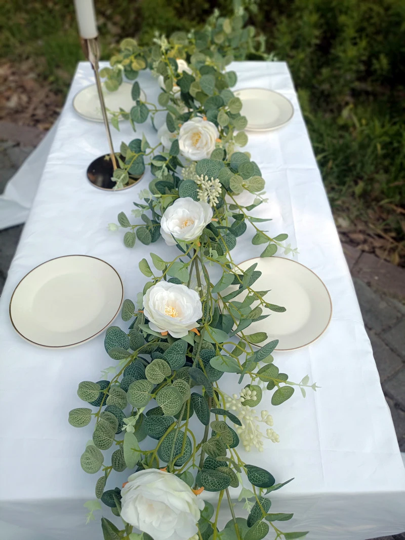 JAROWN Artificial Eucalyptus Flower Vine Rose Peony Wisteria Greenery Rattan Fake Flowers DIY Wreath Wedding Table Decoration Home Garden Flower Wall Decor Plants (30)