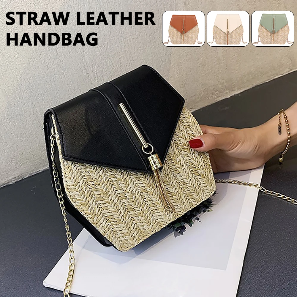 

Hexagon Mulit Style Straw+leather Handbag Women Summer Rattan Bag Handmade Woven Beach Circle Bohemia Shoulder Bag New Fashion
