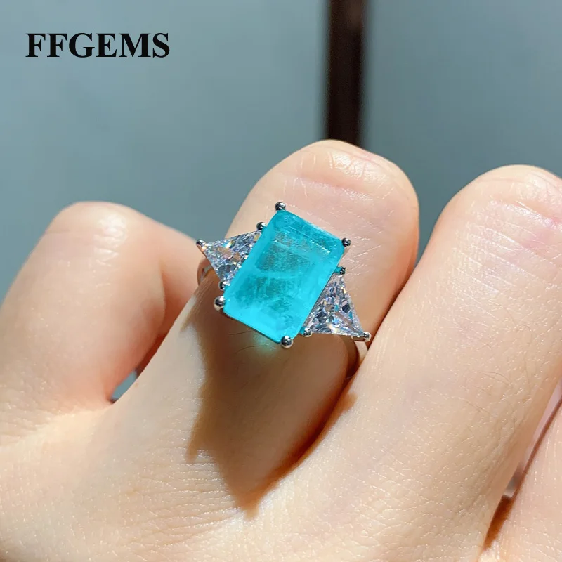 

FFGems Vintage Silver Create Paraiba Emerald Tourmaline Gemstone Wedding Diamonds Big Color Rings for Women Girl Gift Wholesale