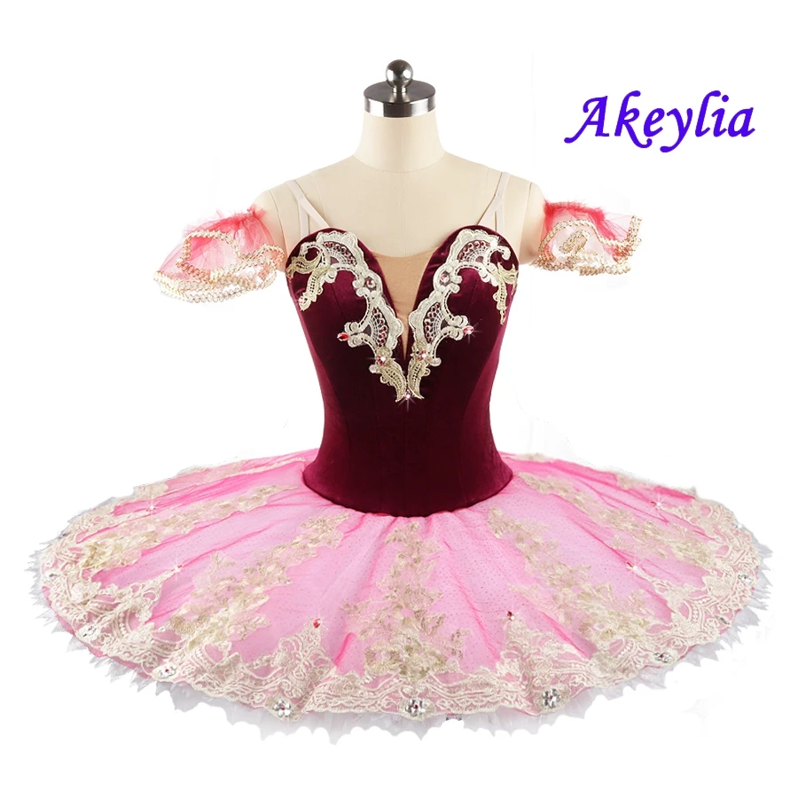 Burgundy with rose red Classical Pancake Tutu velvet professional Ballet Dress custom handmade Adult Ballet Dress Tutu danseuse