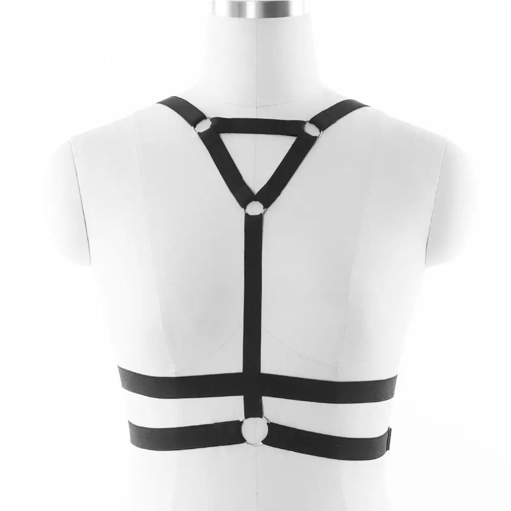 Pastel Goth Women Black Body Harness Open Chest Cage Bra Punk Rave Bondage Sexy Lingerie Belt Elastic Adjustable Body Cage